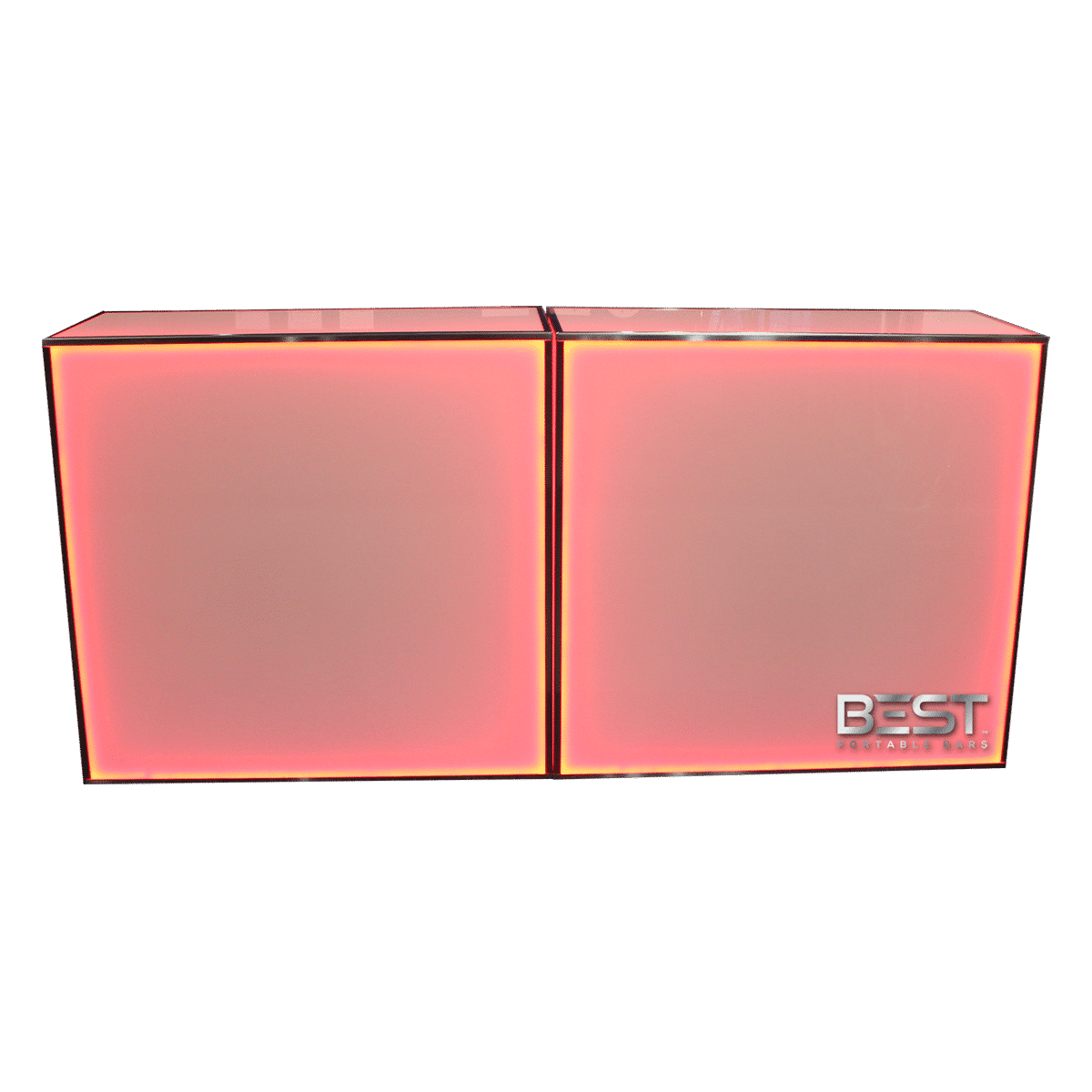 Bars portables PlexBoX en acrylique plexi rétro-éclairé avec lumière rouge, deux bars de 4 pieds côte à côte
