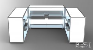 Three VERSATI LUMI Portable Bars Forming a 'C' Configuration to Optimize Work Space (Interior View)